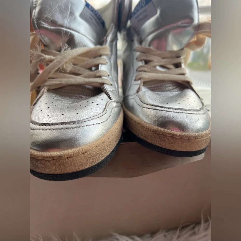 Golden Goose Sky-Star silver metallic leather + black Star High Top Sneakers 37 - Picture 10 of 10
